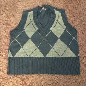 Blue and White Argyle Knit Vest